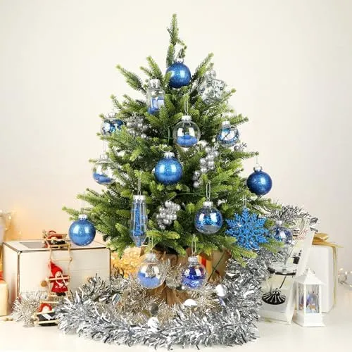 86pcs Blue Shatterproof Plastic Clear Christmas Balls Ornaments Set