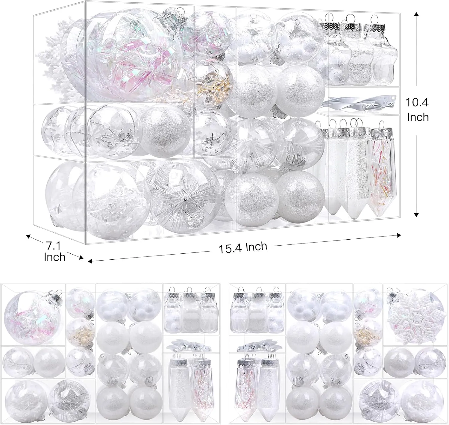 86pcs Shatterproof Plastic Clear Christmas Balls Ornaments Set