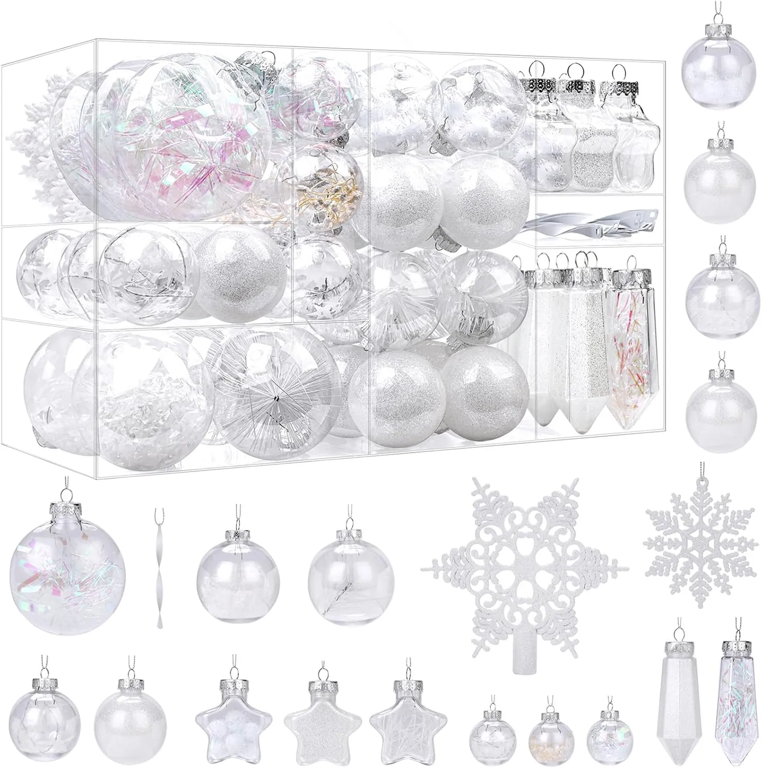 86pcs Shatterproof Plastic Clear Christmas Balls Ornaments Set