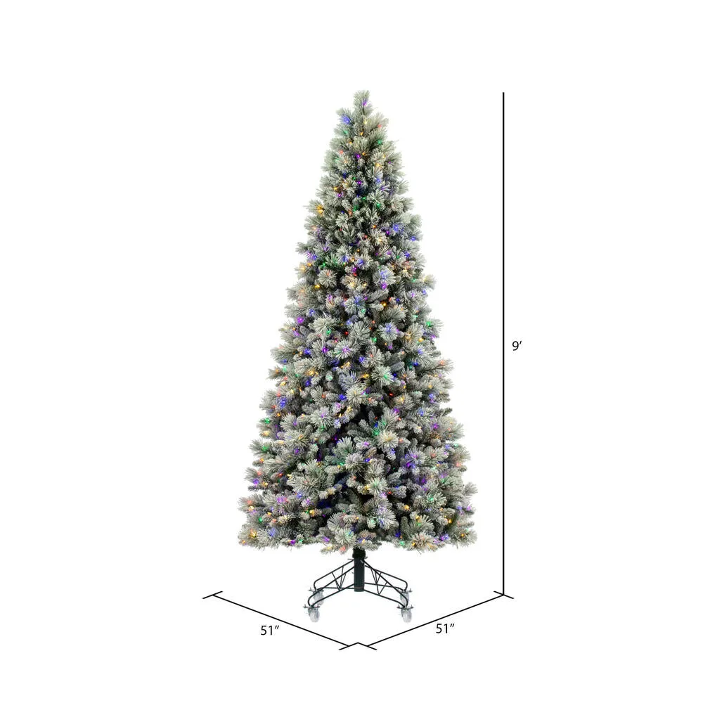 9' x 51" Flocked Jackson Pine Artificial Pre-Lit Christmas Tree Colored Lights.