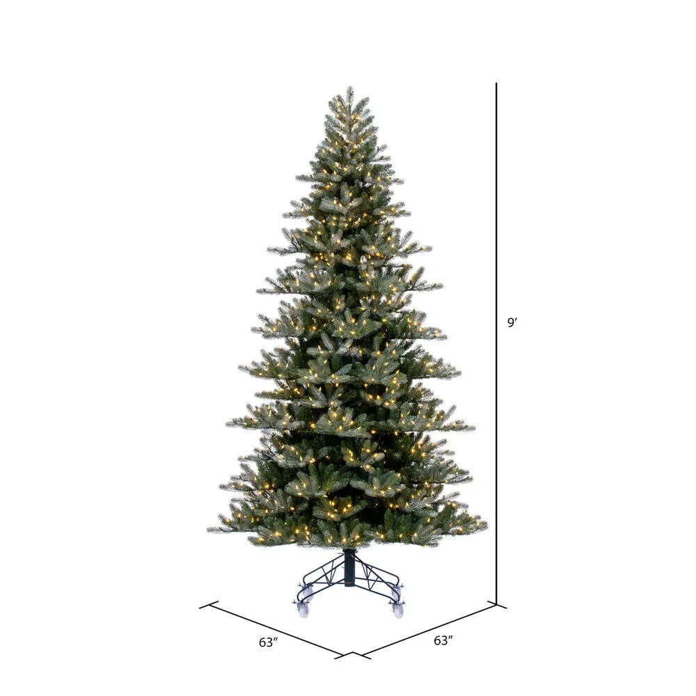 9' x 63" Frosted Danbury Spruce Artificial Pre-Lit Xmas Tree Warm White Lights.