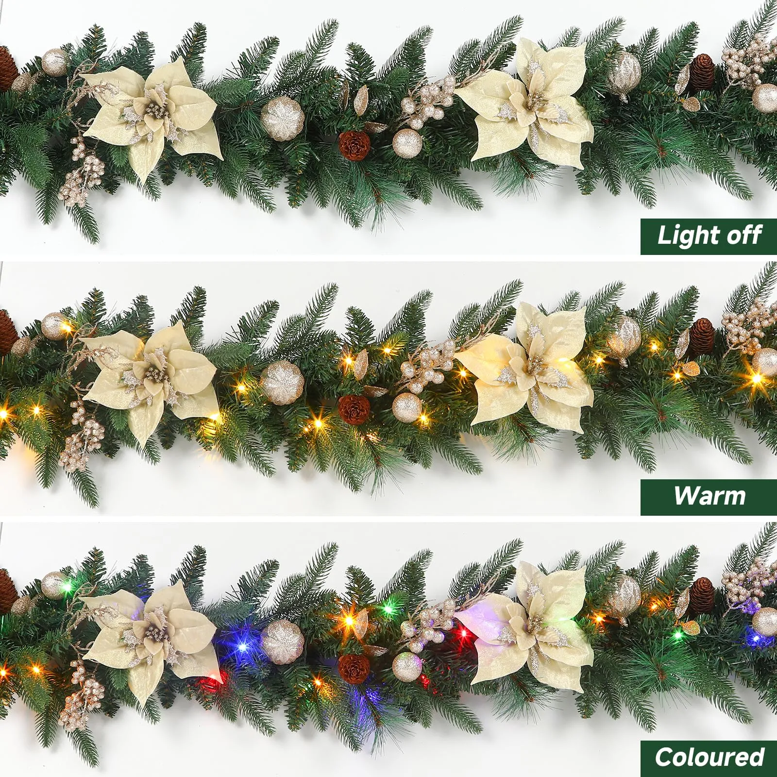 9FT Pre-Lit Christmas Garland Decoration with Multi-Color LED Lights