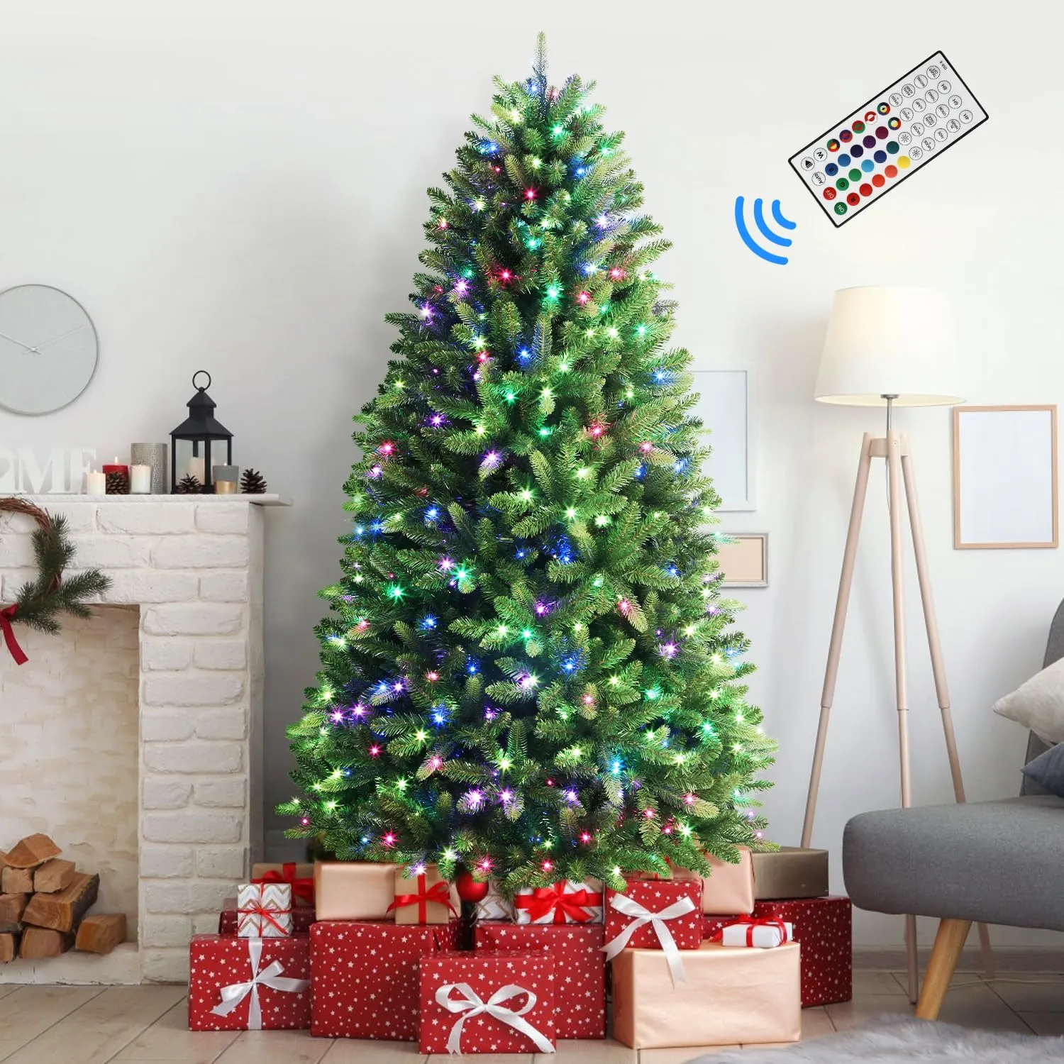 9ft Prelit Warm White & Colored Changing Lights Premium Artificial Hinged Full Christmas Tree with Remote Control