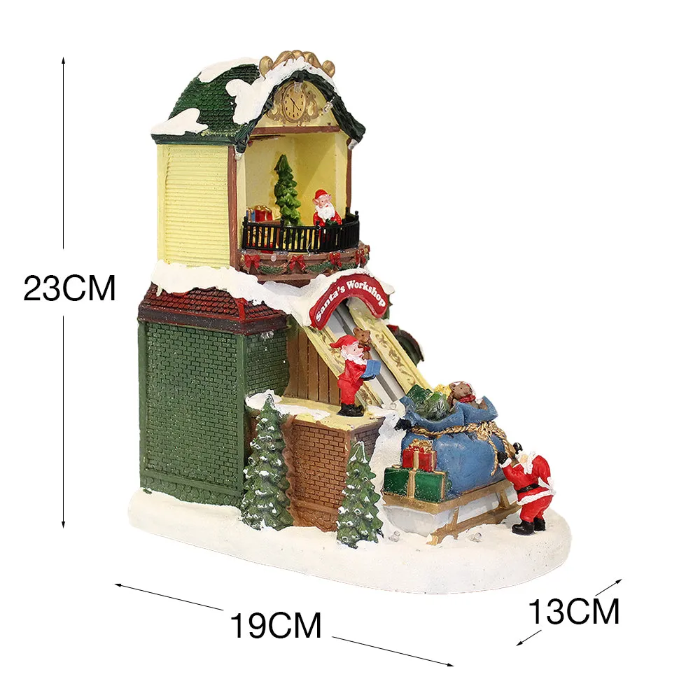 Animated Christmas Village Santa's Workshop Moving Conveyor w/ LED Lights Music