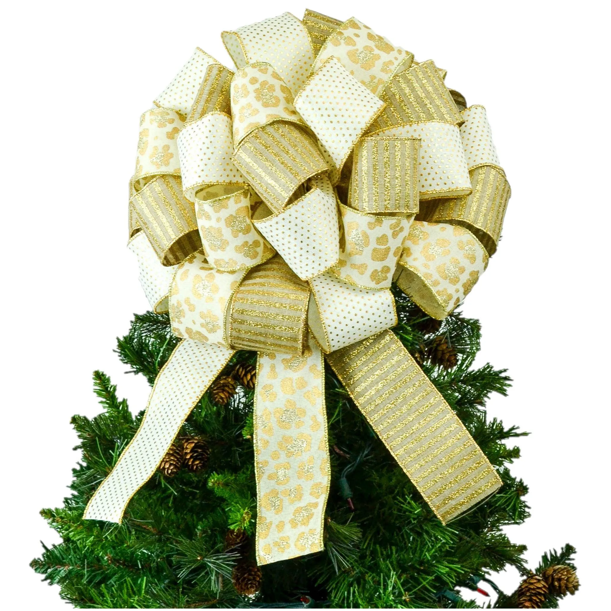 Bows for Christmas Trees - Gold Ivory and Leopard Bow - Tree Bow