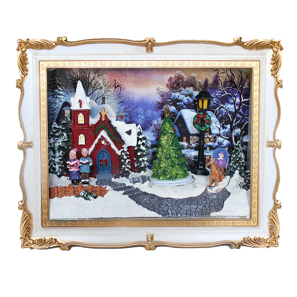 Christmas 3D Frame Animated Winter Village Scene w/ LED lights Music