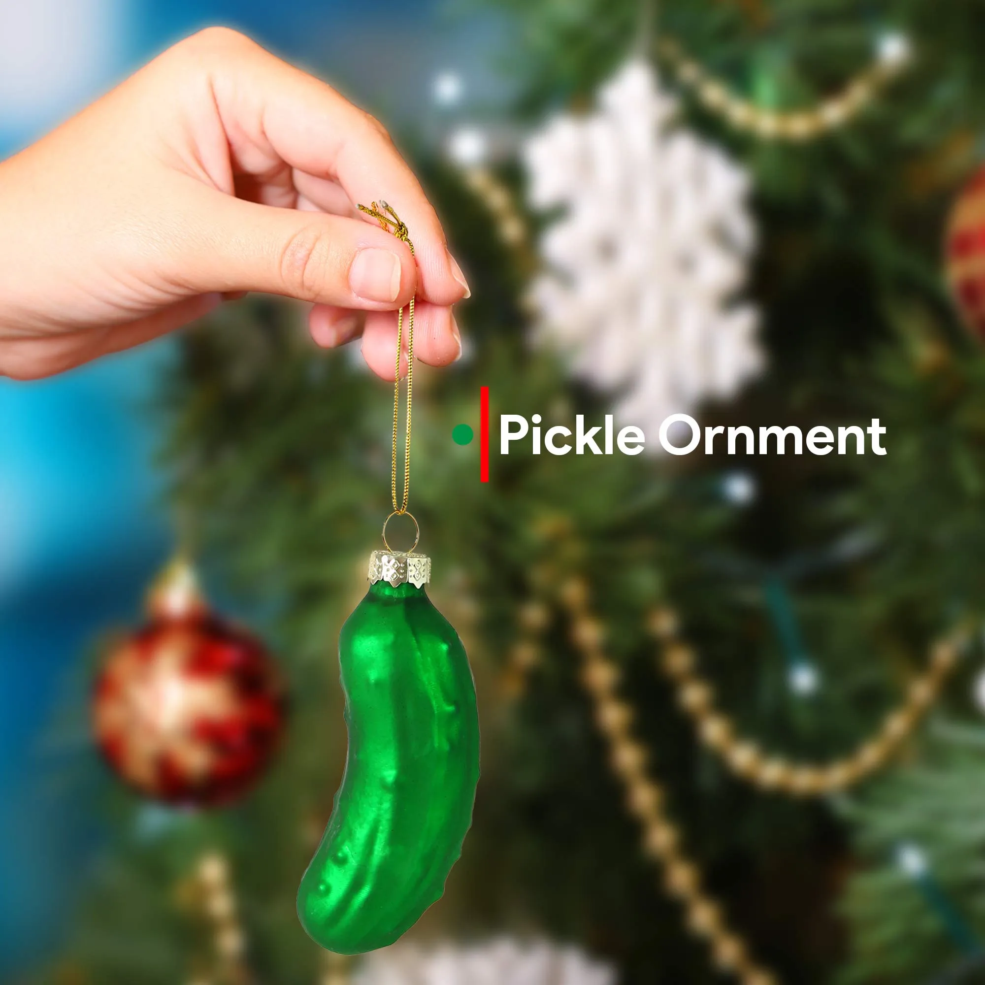 Christmas Pickle Tree Ornament - Traditional Glass Blown Green Hanging Pickle Ornaments Pack of 4