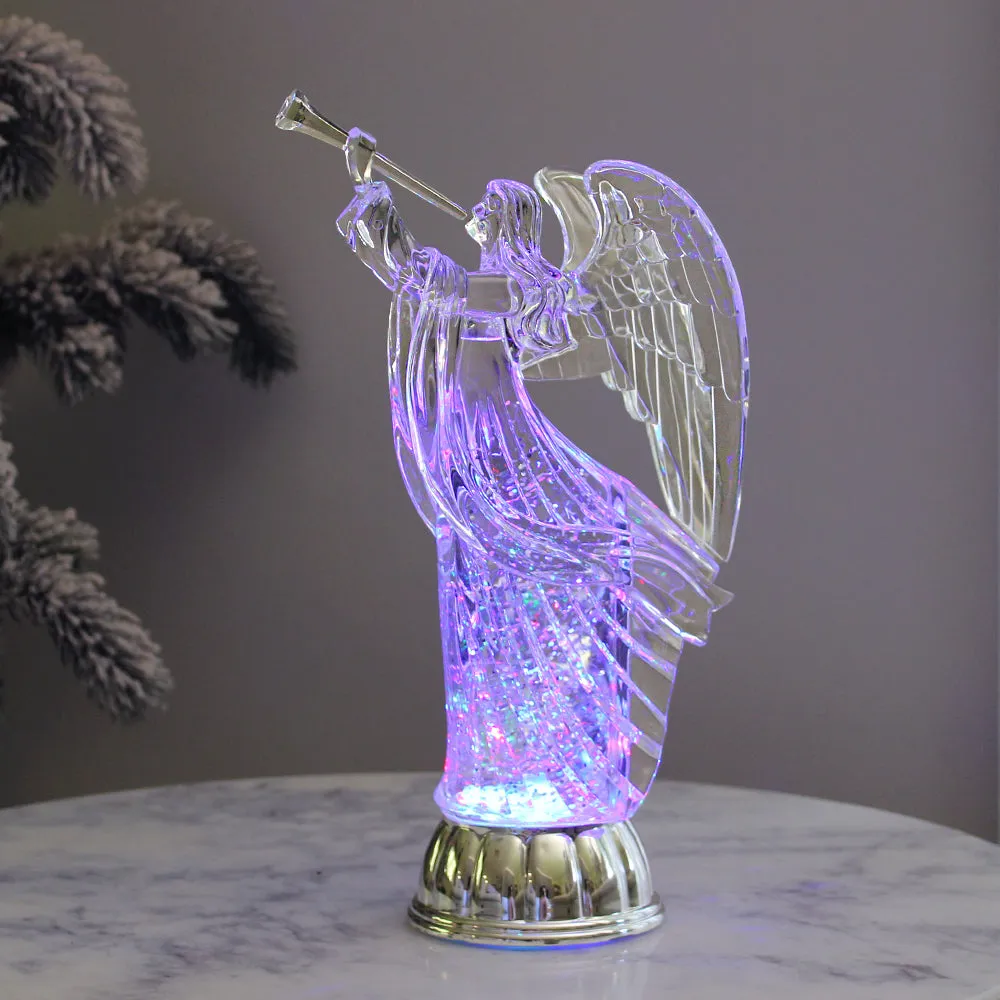 Christmas Water Lantern Sculpted Angel Swirling Confetti LED Light