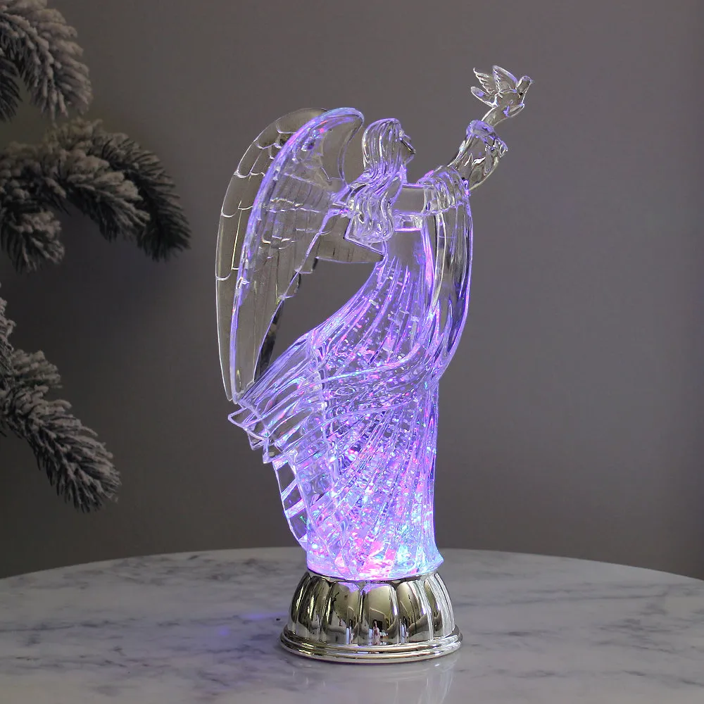 Christmas Water Lantern Sculpted Angel Swirling Confetti LED Light