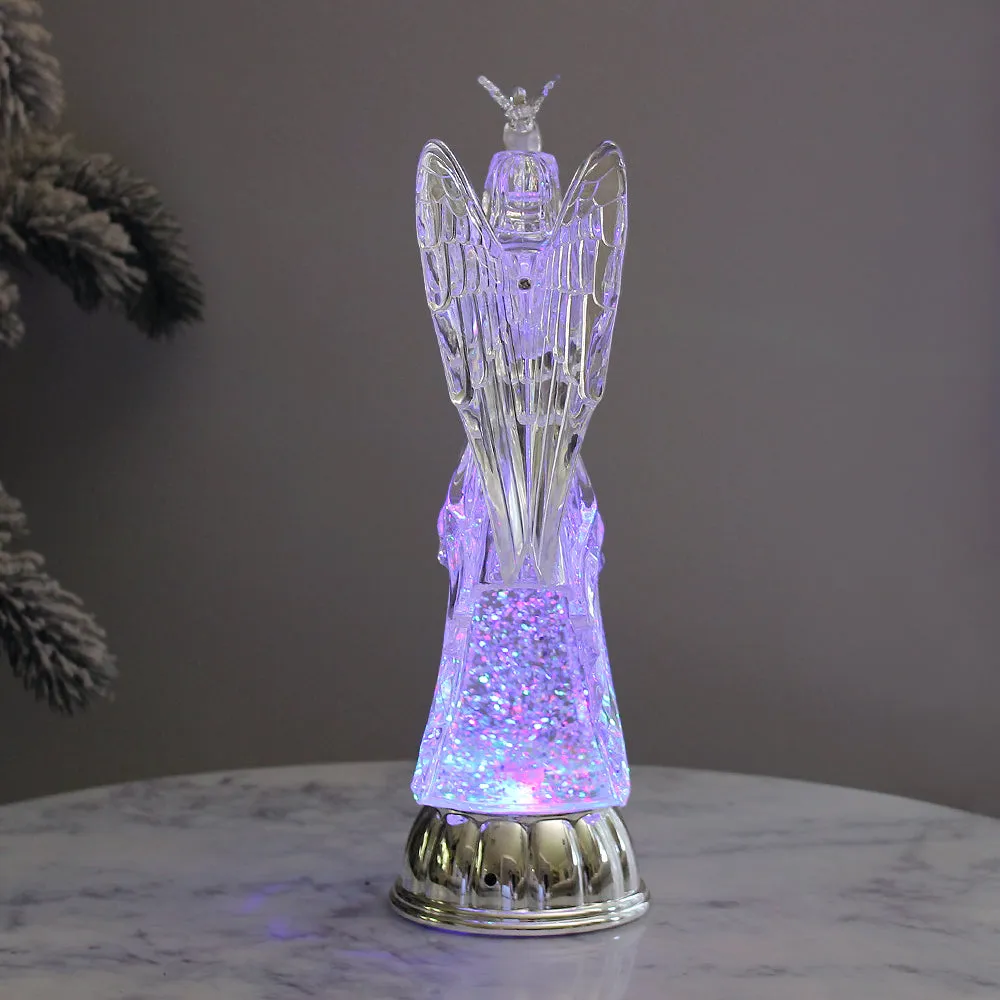 Christmas Water Lantern Sculpted Angel Swirling Confetti LED Light