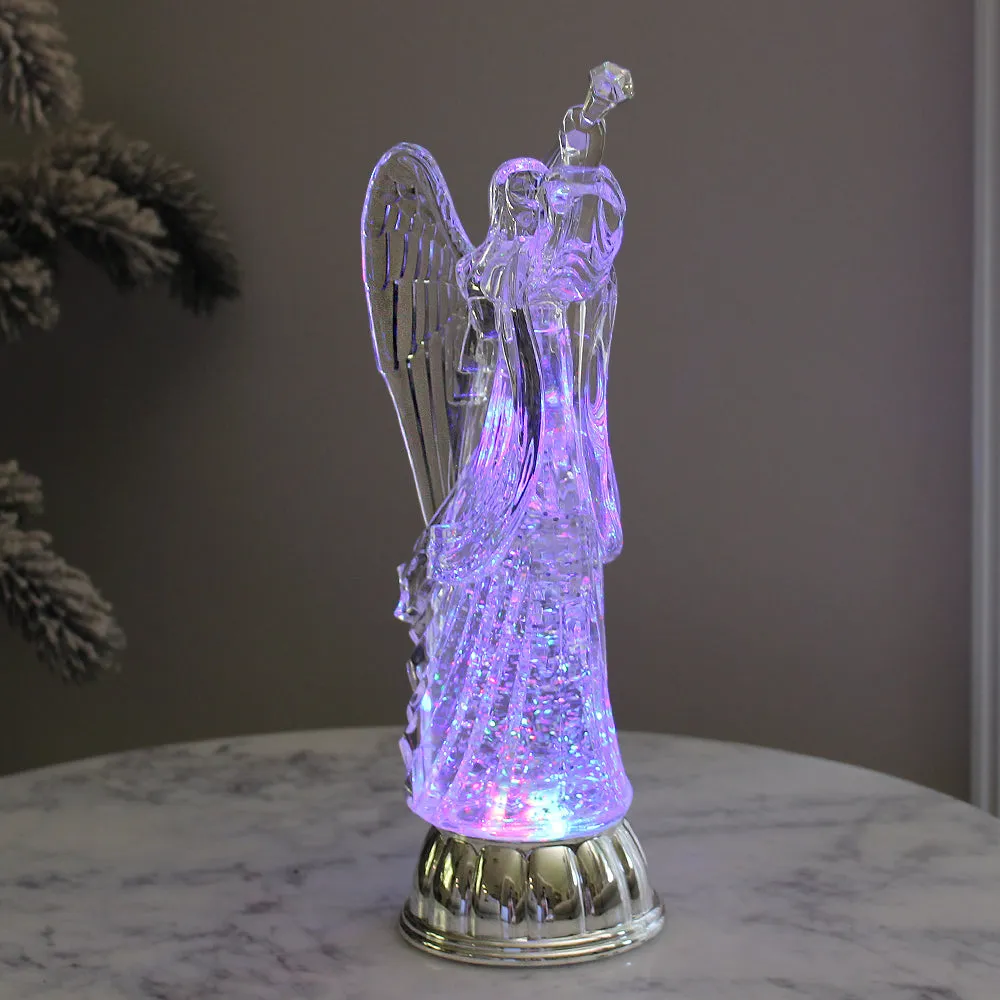 Christmas Water Lantern Sculpted Angel Swirling Confetti LED Light