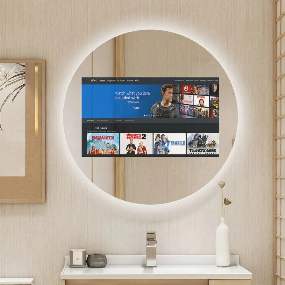 Circle Smart LED Bathroom Mirror Built-in TV screen Android Wi-Fi Bluetooth Intelligent bathroom mirror