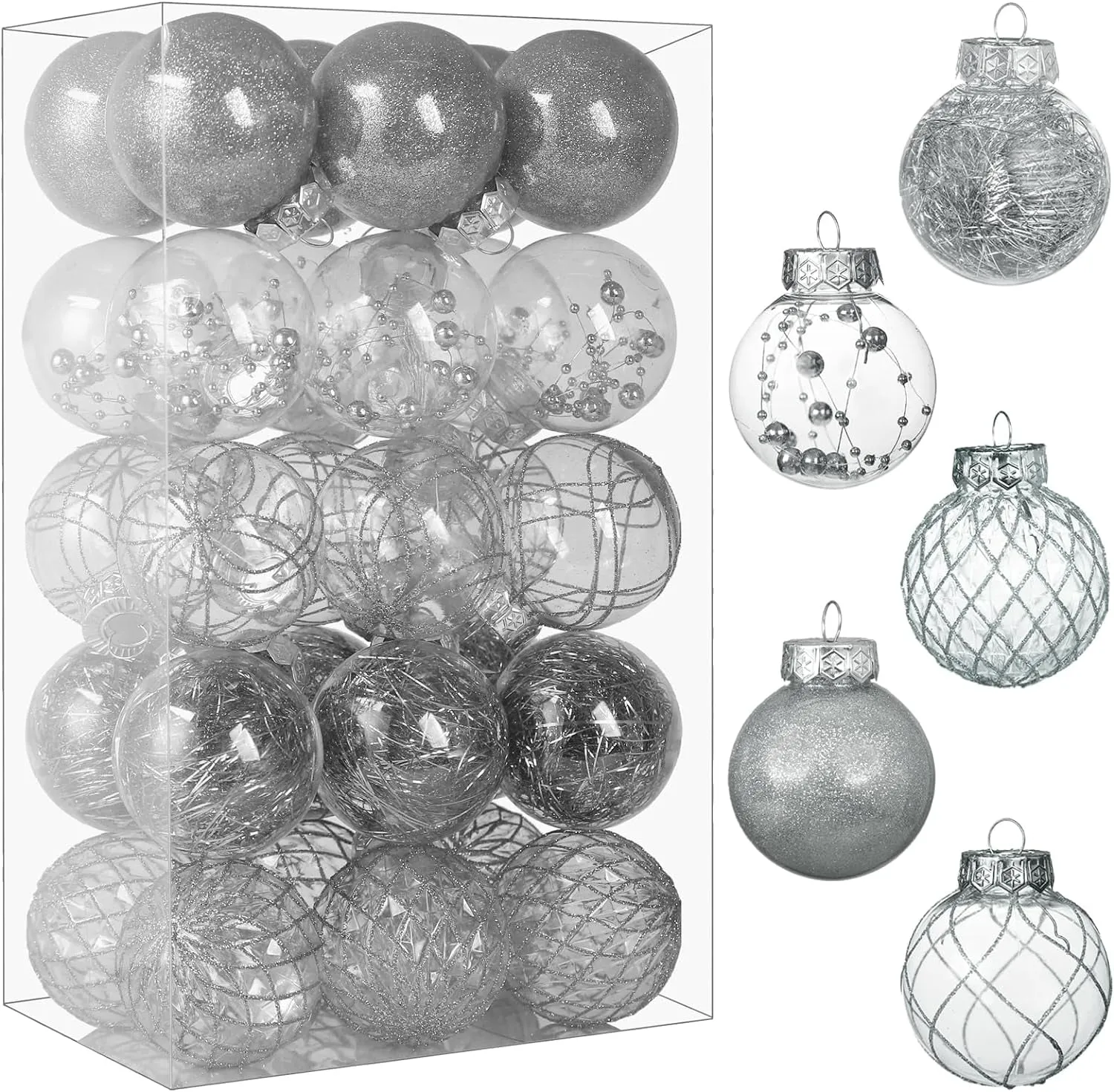 Clear Christmas Ball Ornaments, 30Ct Shatterproof Xmas Ball Decorations for Christmas