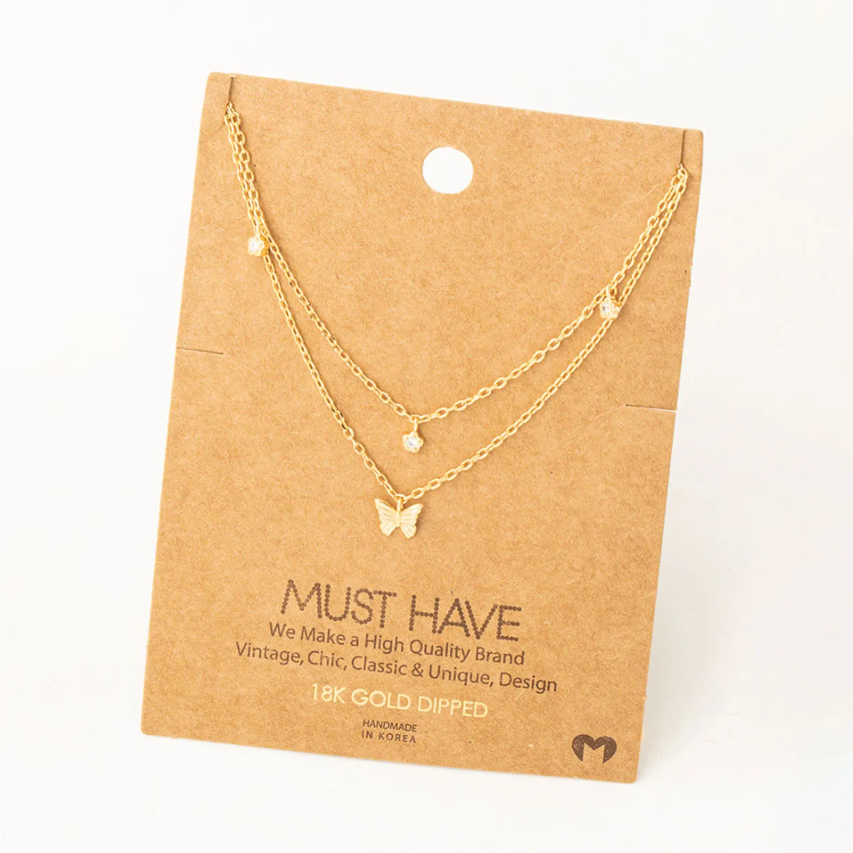 Dainty Layered Chain Link Butterfly Charm Necklace