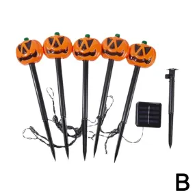 Halloween Pumpkin LED String Lights - Set of 5 Water-Resistant Battery-Operated Outdoor Decorations