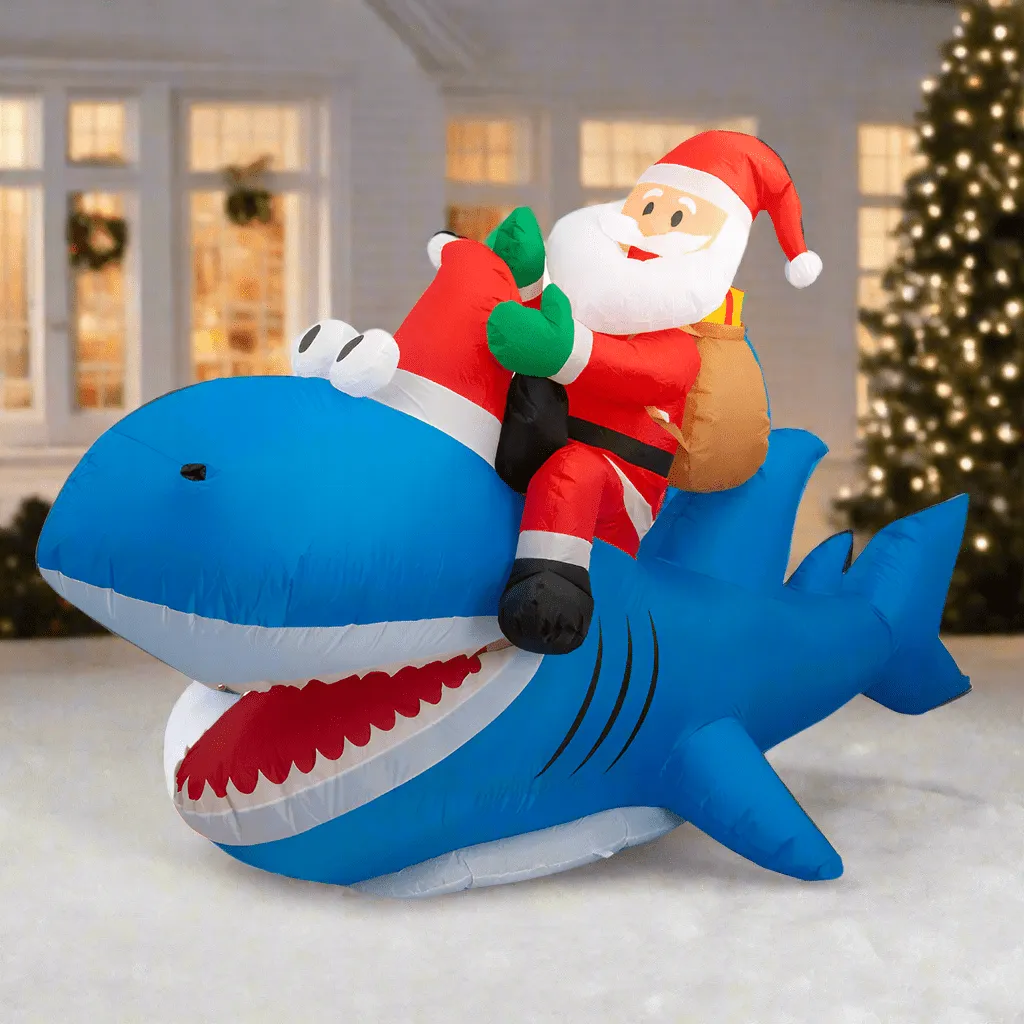 Inflatable Santa Shark Rider Asst (250cm)