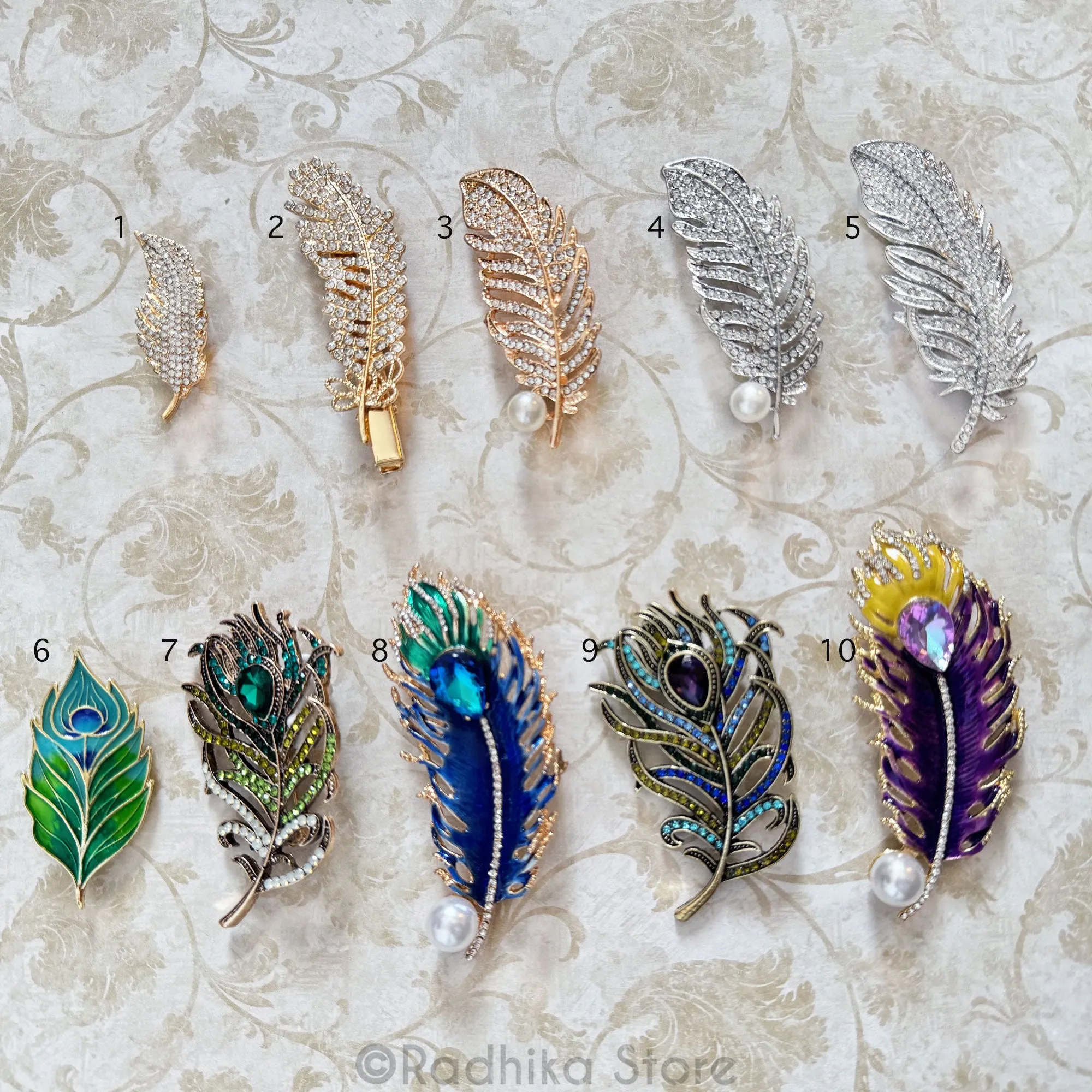 Jeweled Feathers - Pendants - ( Pins )