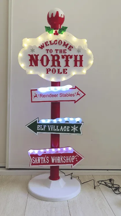 LED Chirstmas Village North Pole Signpost with Changing Flashing Lights