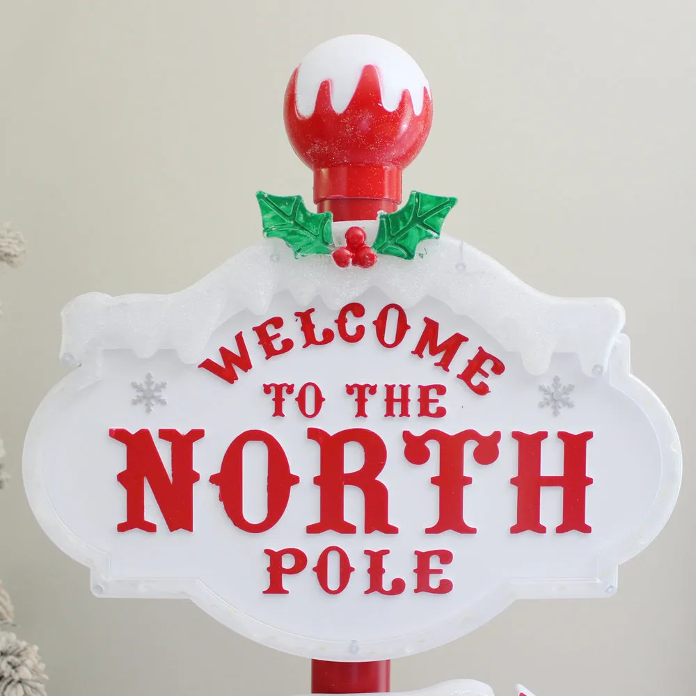 LED Chirstmas Village North Pole Signpost with Changing Flashing Lights