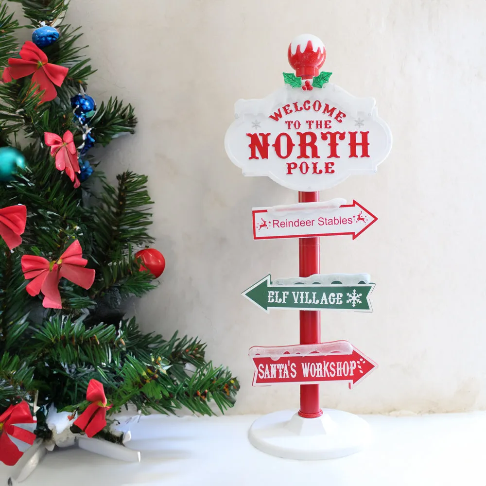 LED Chirstmas Village North Pole Signpost with Changing Flashing Lights