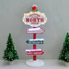 LED Chirstmas Village North Pole Signpost with Changing Flashing Lights