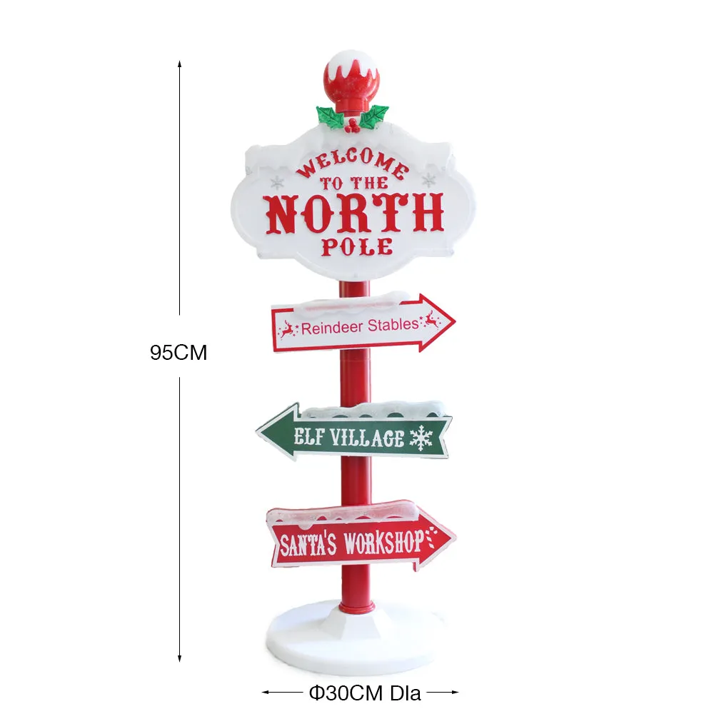 LED Chirstmas Village North Pole Signpost with Changing Flashing Lights