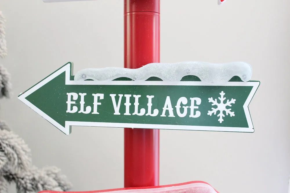 LED Chirstmas Village North Pole Signpost with Changing Flashing Lights