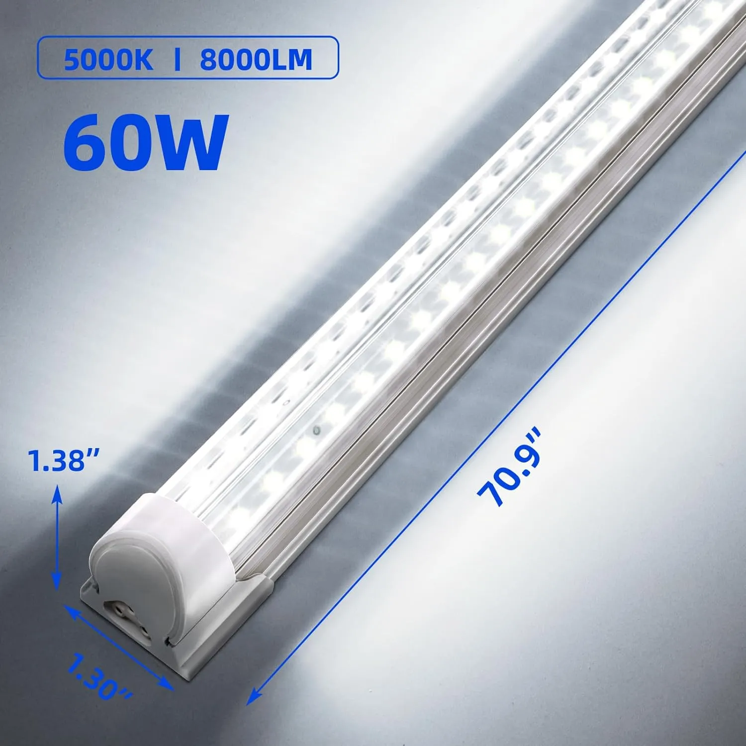 LED Shop Light, 6FT 60W 8000LM 5000K, Clear Cover Linkable LED Garage Lights, V-shape LED Light Fixture