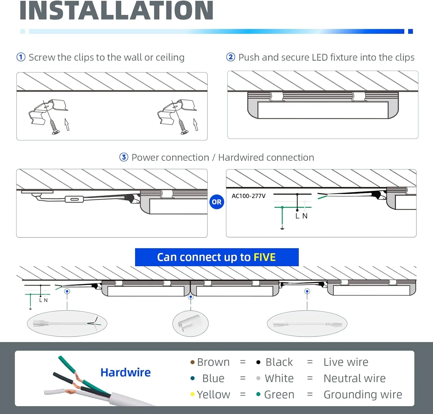 LED Shop Light, 6FT 60W 8000LM 5000K, Clear Cover Linkable LED Garage Lights, V-shape LED Light Fixture