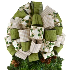 Magnolia Farmhouse Lantern Burlap Tree Topper Bows - Christmas Tree Bow - Big Present Bow