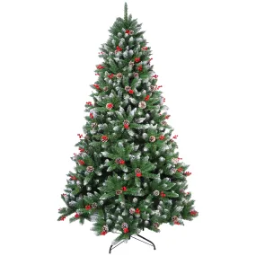 Neo 7 ft Flocked Fake Pine Cone Red Berries Christmas Xmas Tree