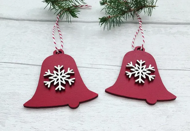 Nordic Christmas Tree Decorations - 2 Wooden Bells