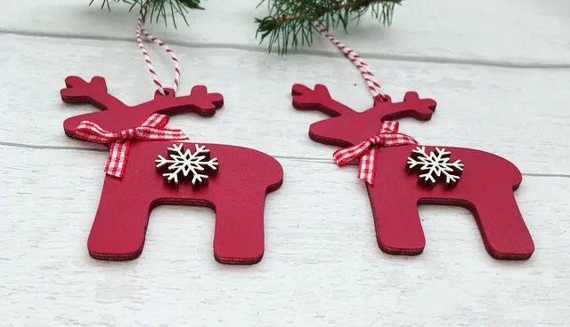 Nordic Christmas Tree Decorations - 2 Wooden Reindeers