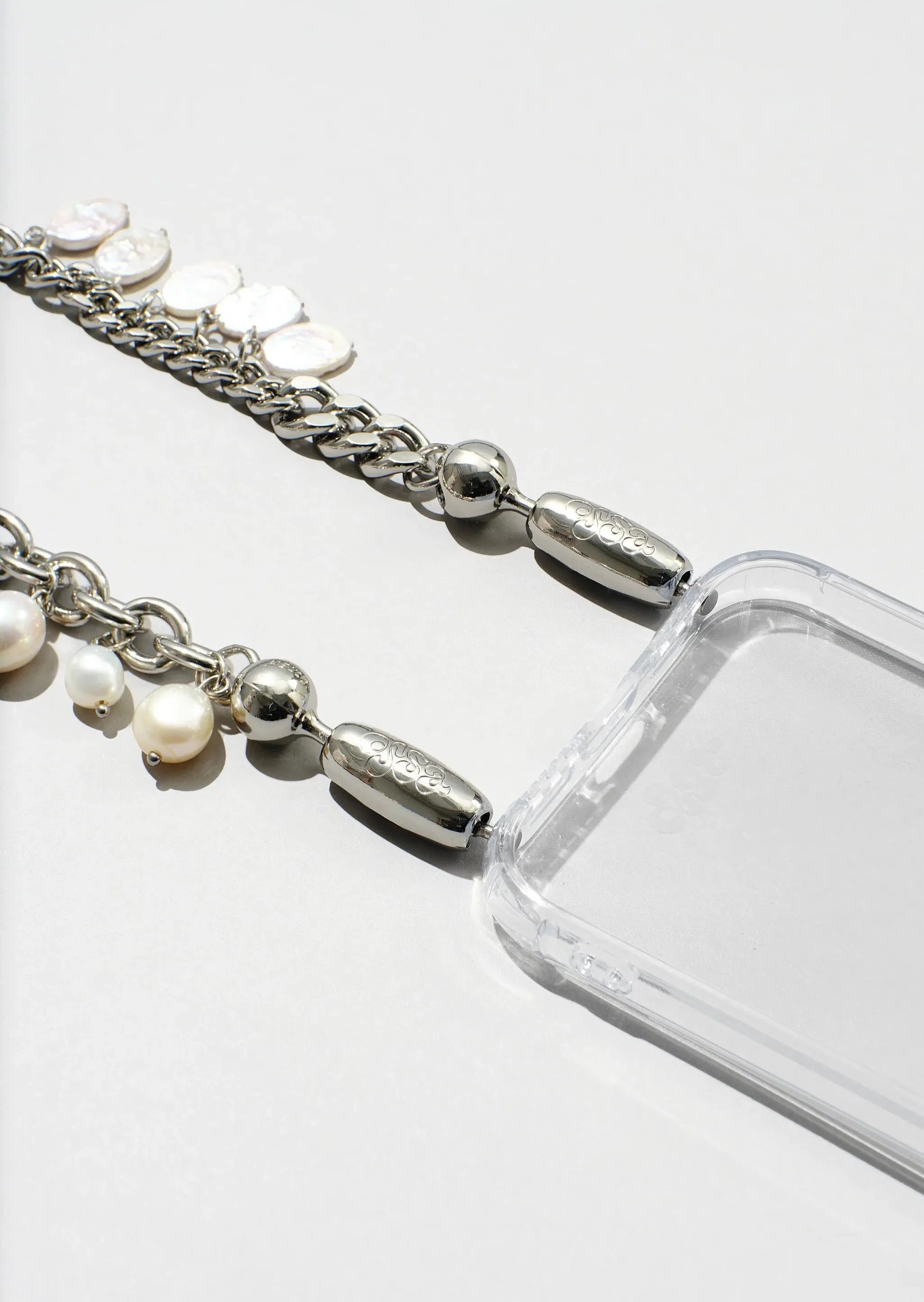 OSSA NEW YORK PEARL MIXED METAL WRISTLET PHONE CHAIN