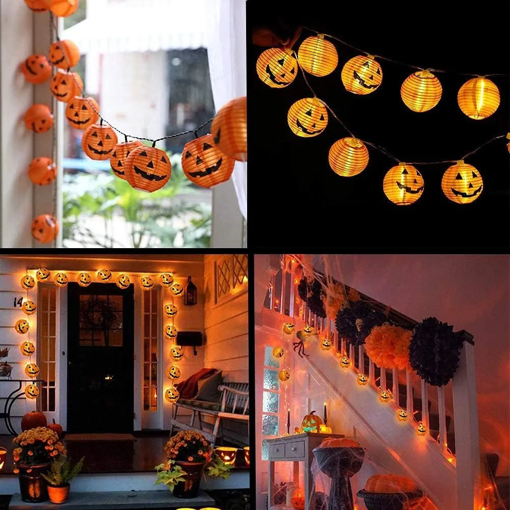 Outdoor Halloween Pumpkin Lantern String Lights with Smiling Jack O Lantern Pumpkins - 8.5Ft, 10 Lights