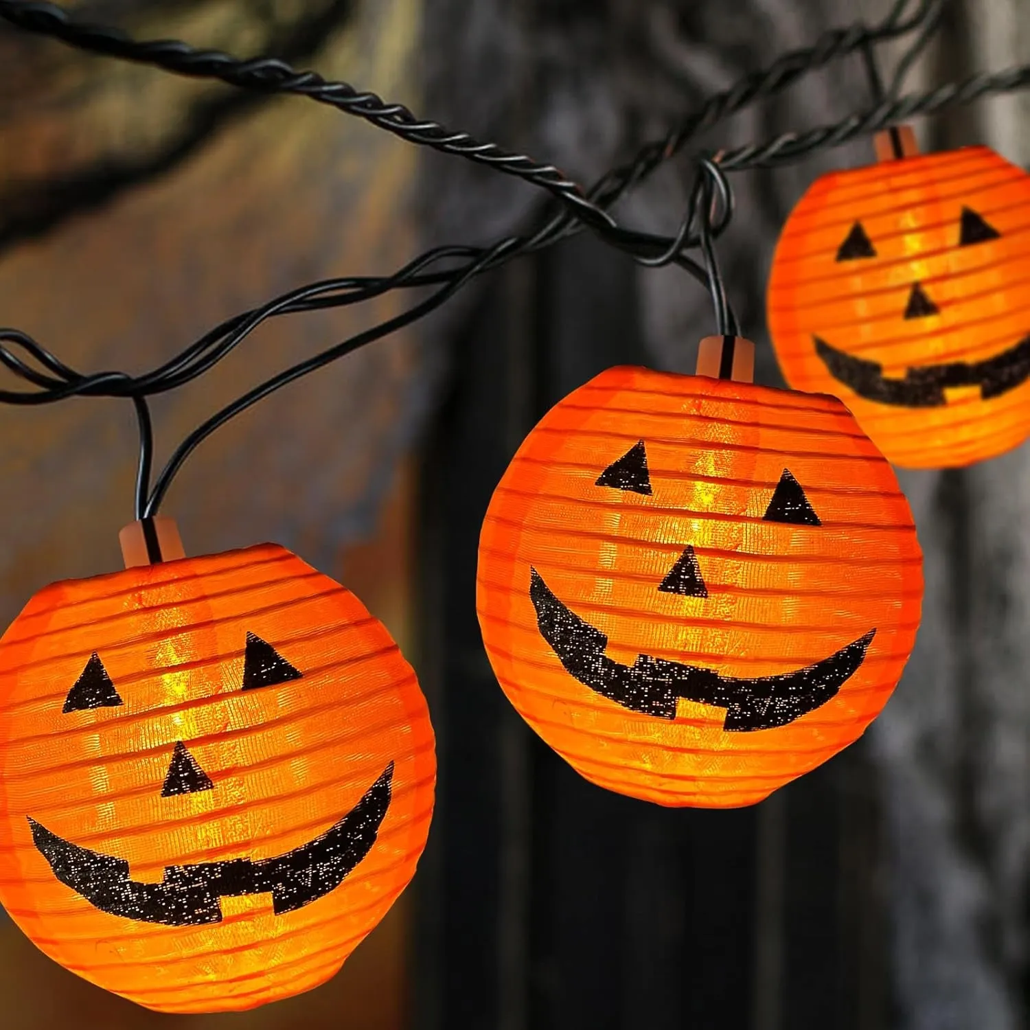 Outdoor Halloween Pumpkin Lantern String Lights with Smiling Jack O Lantern Pumpkins - 8.5Ft, 10 Lights