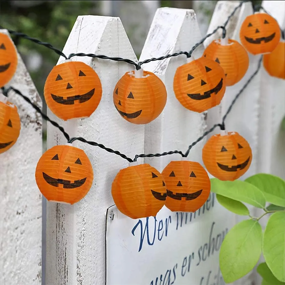 Outdoor Halloween Pumpkin Lantern String Lights with Smiling Jack O Lantern Pumpkins - 8.5Ft, 10 Lights