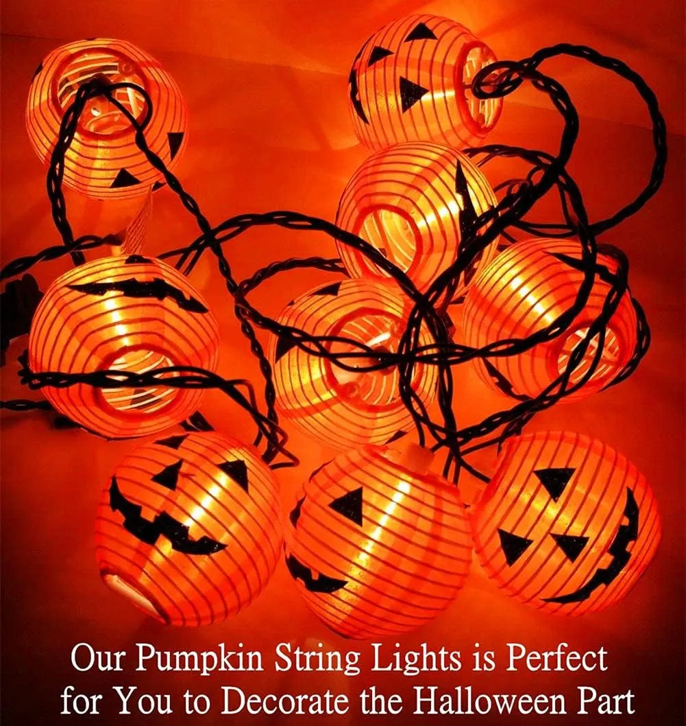 Outdoor Halloween Pumpkin Lantern String Lights with Smiling Jack O Lantern Pumpkins - 8.5Ft, 10 Lights