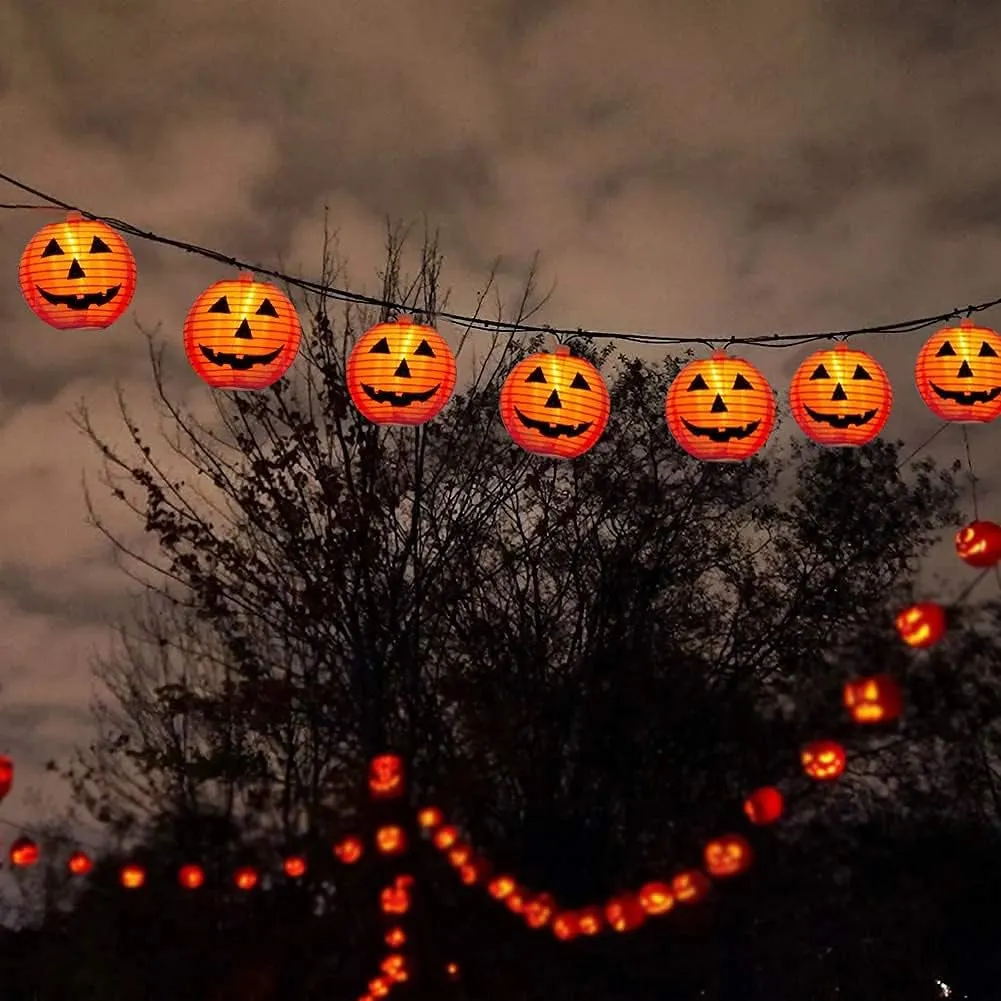 Outdoor Halloween Pumpkin Lantern String Lights with Smiling Jack O Lantern Pumpkins - 8.5Ft, 10 Lights