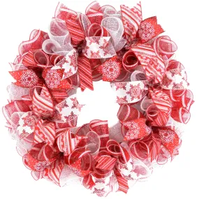 Peppermint Candy Cane Christmas Wreath - Red White Mesh Christmas Door Decorations