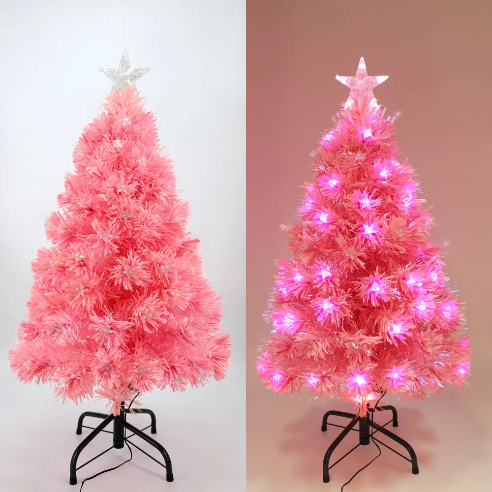 Pink Christmas Fibre Optic Tree Star Decor 8-Mode Ultra-Bright Lights