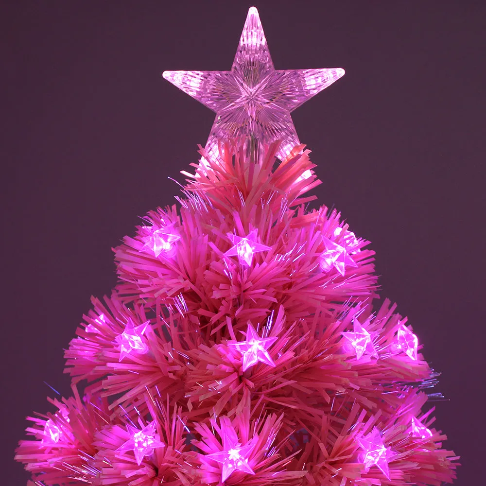 Pink Christmas Fibre Optic Tree Star Decor 8-Mode Ultra-Bright Lights