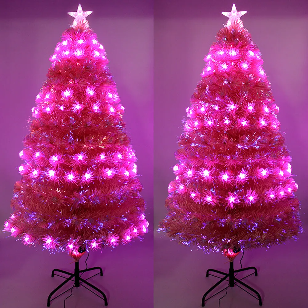 Pink Christmas Fibre Optic Tree Star Decor 8-Mode Ultra-Bright Lights