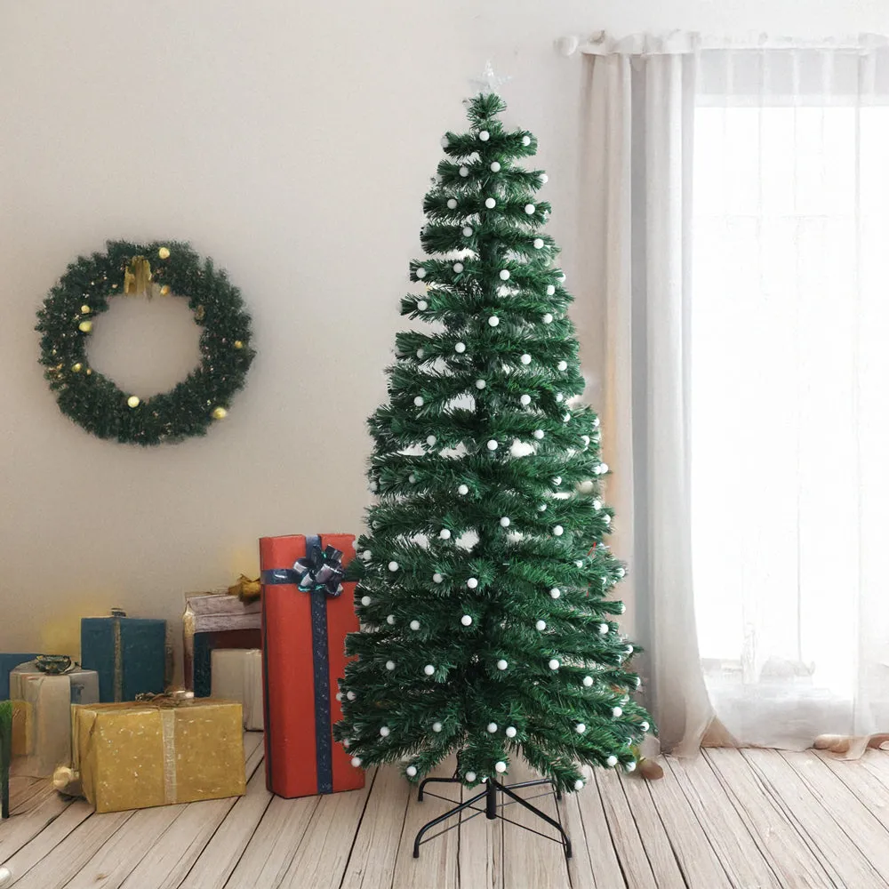 Pre-lit Green Christmas Tree with Fibre Optic Lights & 5-Mode Multicolor LED Frosted Bulbs