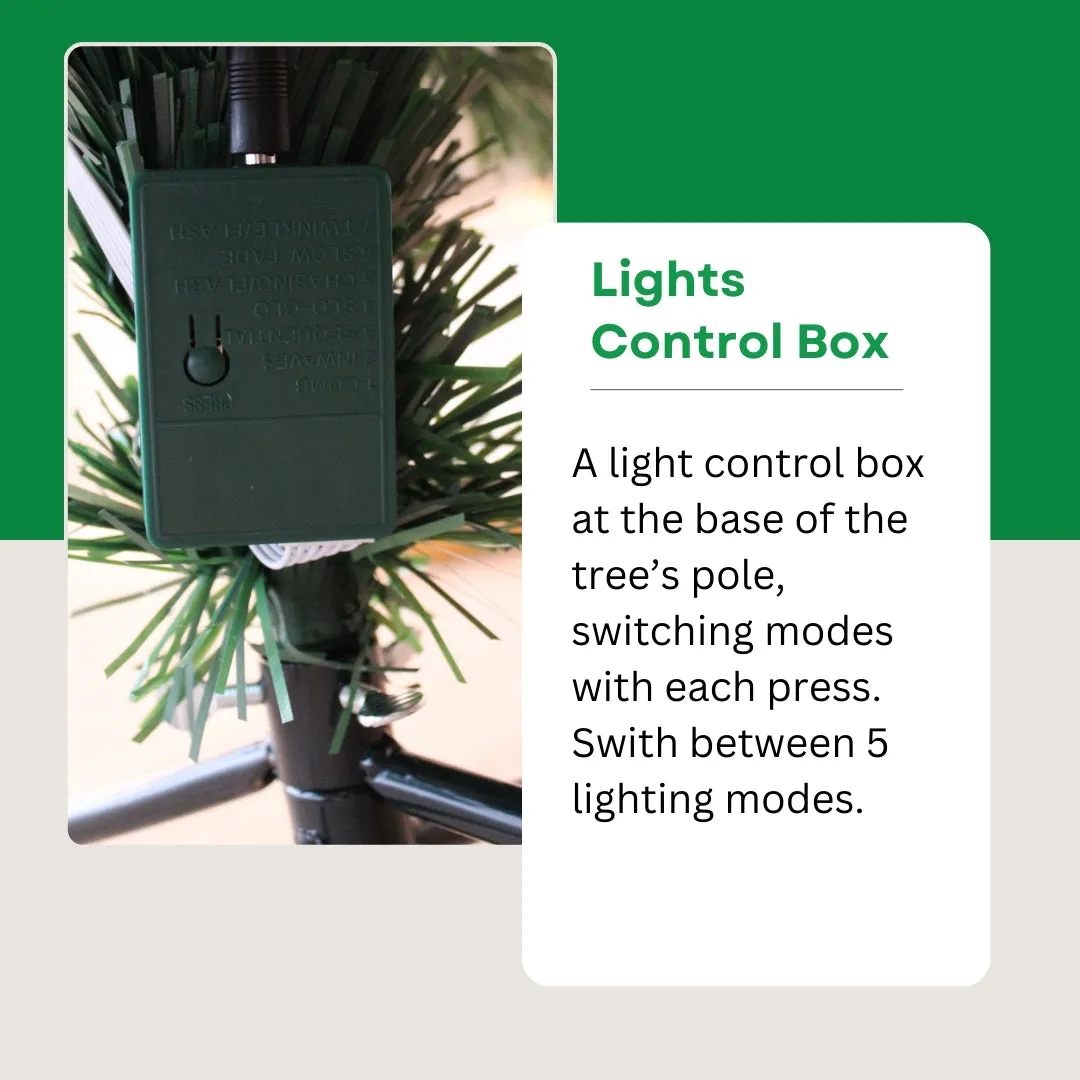 Pre-lit Green Christmas Tree with Fibre Optic Lights & 5-Mode Multicolor LED Frosted Bulbs