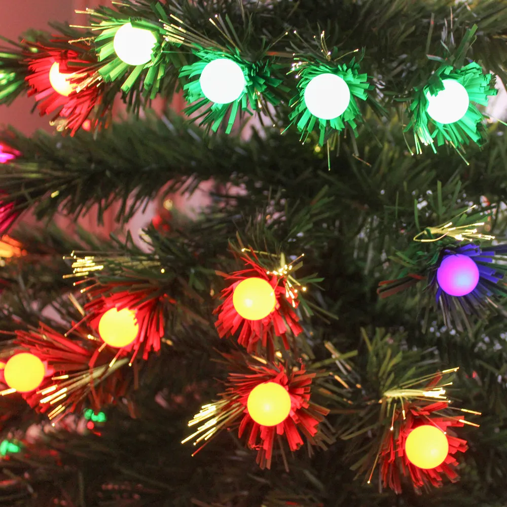 Pre-lit Green Christmas Tree with Fibre Optic Lights & 5-Mode Multicolor LED Frosted Bulbs