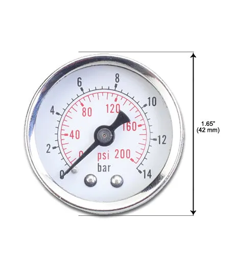 Pressure Gauge 1/8" NPT Dual Scale PSI/bar, Back Mount 0-14 PSI Range  /- 5%