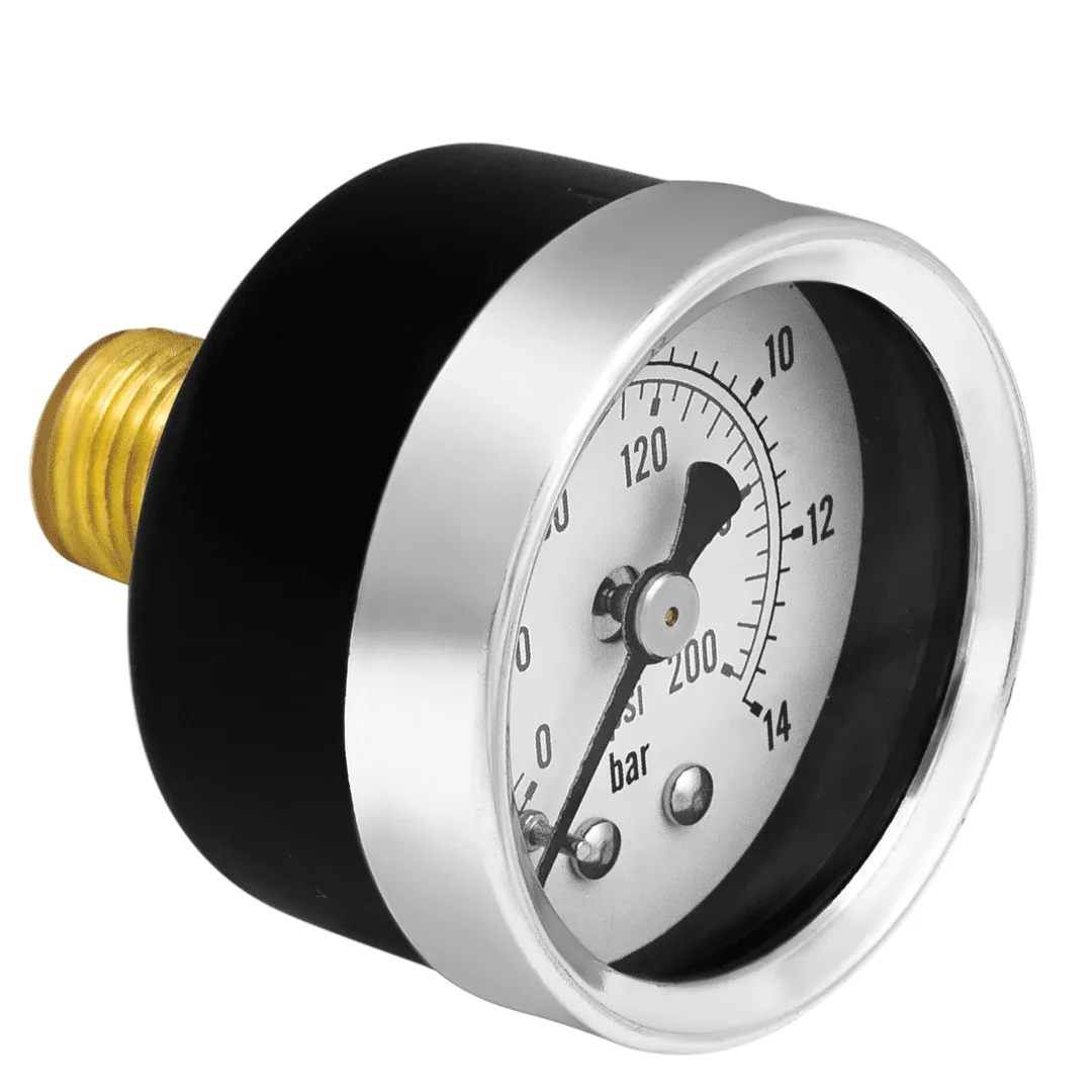 Pressure Gauge 1/8" NPT Dual Scale PSI/bar, Back Mount 0-14 PSI Range  /- 5%