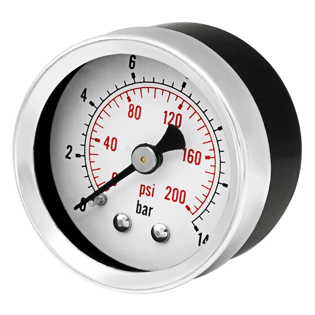 Pressure Gauge 1/8" NPT Dual Scale PSI/bar, Back Mount 0-14 PSI Range  /- 5%