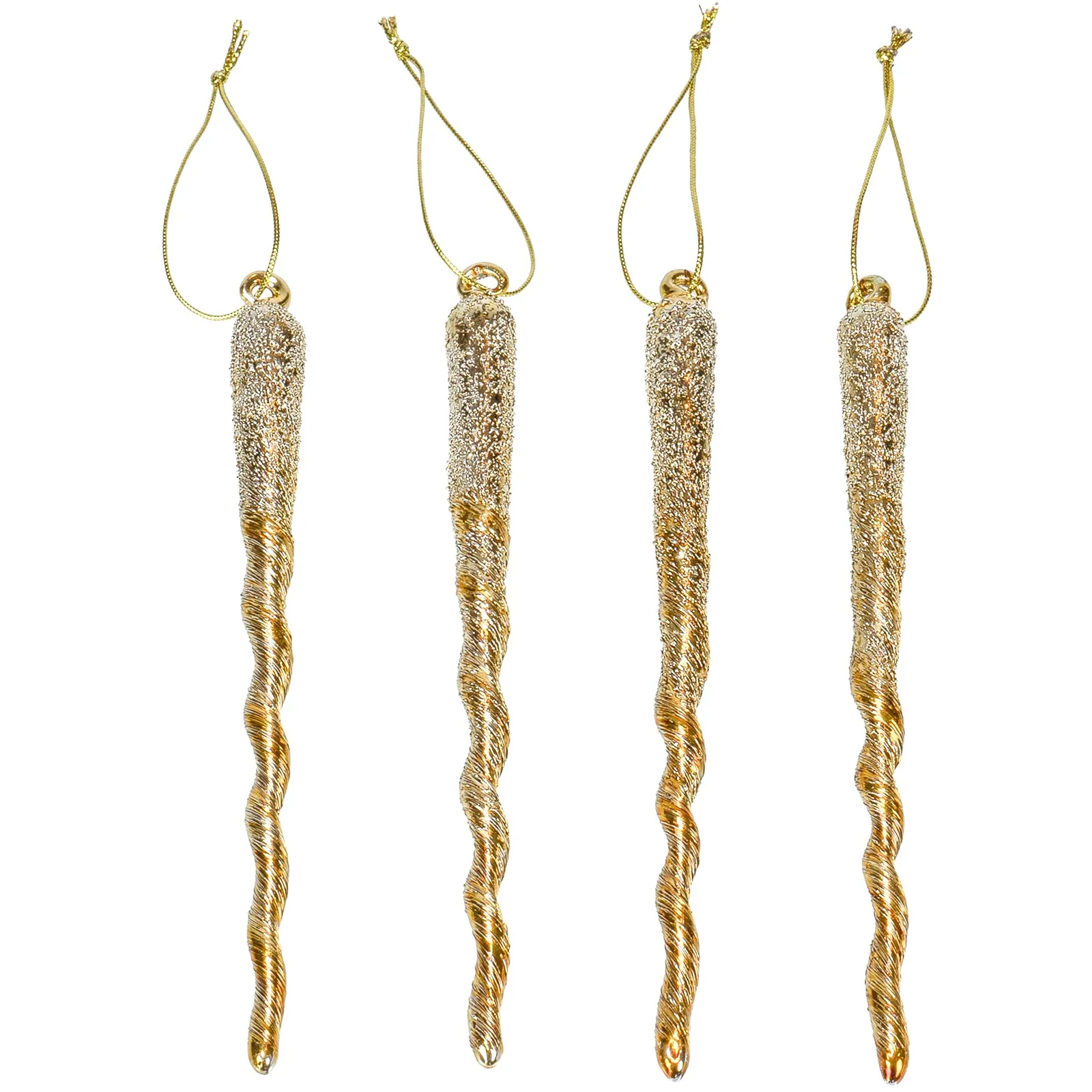 Red Co. 7" Decorative Golden Glass Twisting Icicle Hanging Christmas Tree Ornaments, Holiday Season Décor – Set of 4